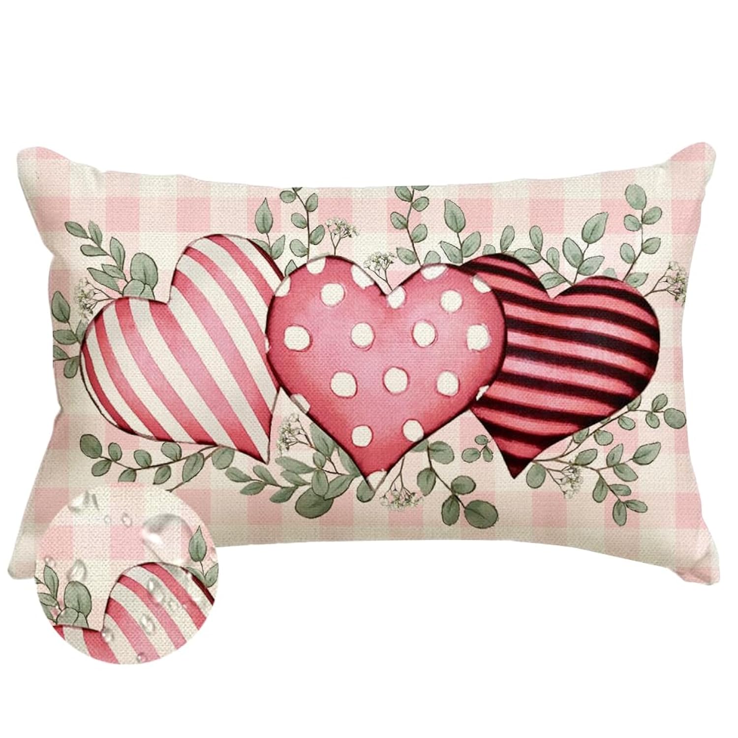 Valentine Heart Outdoor Pillow Covers 12X20 Inch Waterproof, Pink Love Plaid Spot Romantic Holiday Party Lumbar Cushion Cases Valentines Day Decoration For The Home (Pink, 12" X 20")