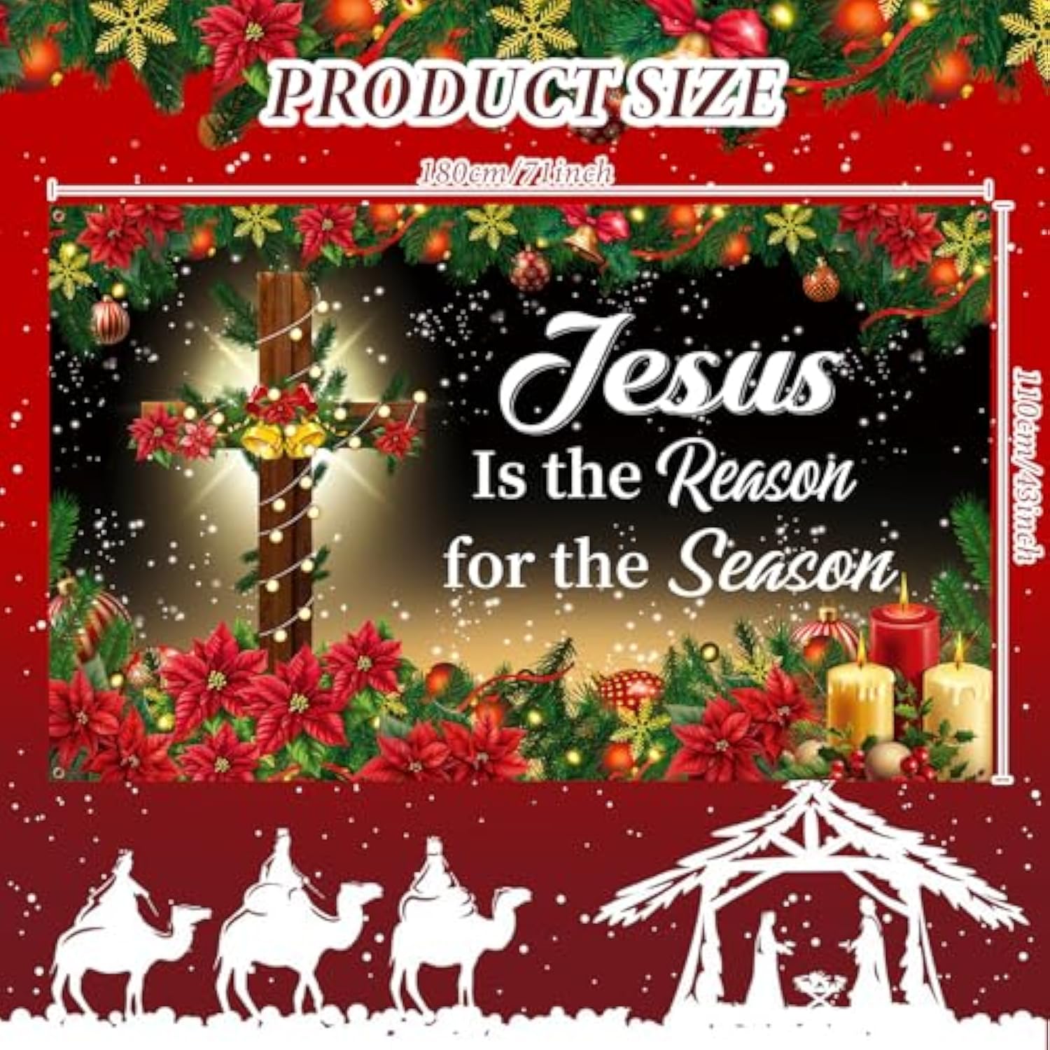 Christmas Religious Banner Decorations Jesus Is The Reason For The Season Backdrop Christmas Nativity Banner 71×43 Inch Holy Nativity Religious Xmas Photography New Year Party Decor