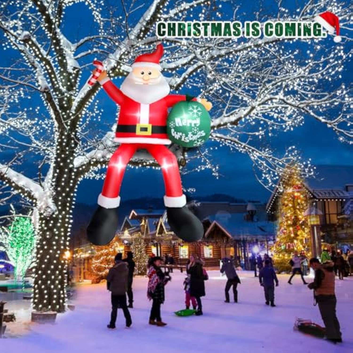 8 Ft Christmas Inflatable Santa Claus Outdoor Decorations, Blow Up Sitting Santa Claus With Gift Bag, Climbing Santa Car