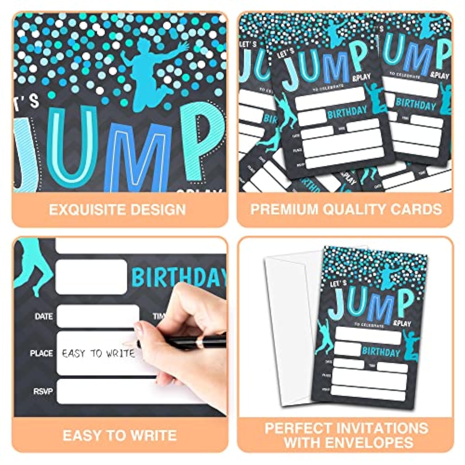 Birthday Invitations, 4"X6" Jump Birthday Party Invitations With Envelopes For Trampoline Bounce House Birthday Party Decorations Supplies(20 Pieces)-C23