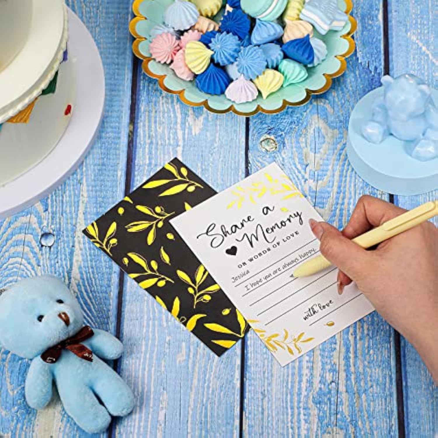 50 Pcs Share A Memory Cards For Collections Of Life, Memory Cards Box For Guest Ideas Funeral Graduation Wedding Bridal Shower Birthday Anniversary Retirement(Black, Gold)