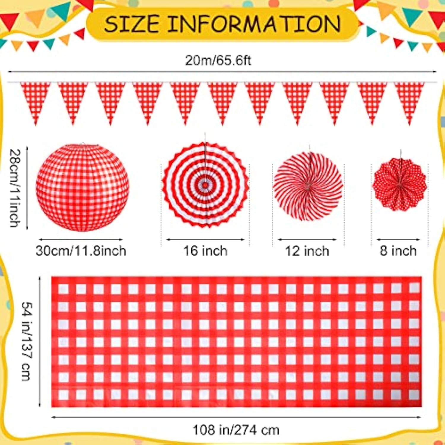 18pc Red Picnic Party Décor Set – Banner, Fans, Lanterns & Tablecloth for BBQ Events