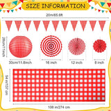 18pc Red Picnic Party Décor Set – Banner, Fans, Lanterns & Tablecloth for BBQ Events