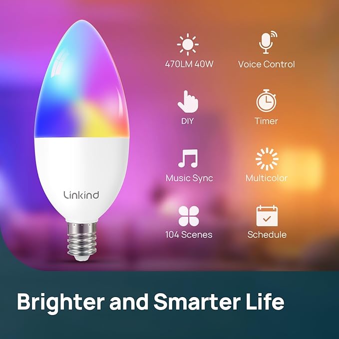E12 Matter Smart LED Bulbs 4 Pack RGBTW Color Changing Candelabra WiFi Bulbs Alexa Apple Home Google