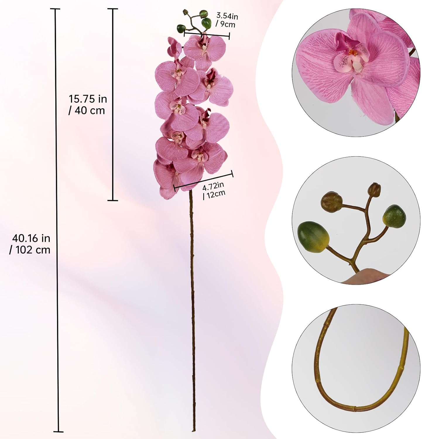 40.16" Pink Orchid Artificial Flowers 5Pcs Fake Silk Orchids Faux Orchid Stems Phalaenopsis Branches For Tall Vase For Bridal Shower Home Party Wedding Decoration (Pink)