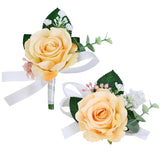 Wrist Corsage And Boutonniere Set For Wedding Prom Party Homecoming Celebration Artificial Flowers Accessories Suit Decor 2 Pieces - Yellow Orange