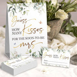 Greenery Guess How Many Kisses Bridal Shower Game - 1 Sign + 50 Cards Set, Bridal Shower Games, Bachelorette Party Night, Bridal Shower Games Ideas