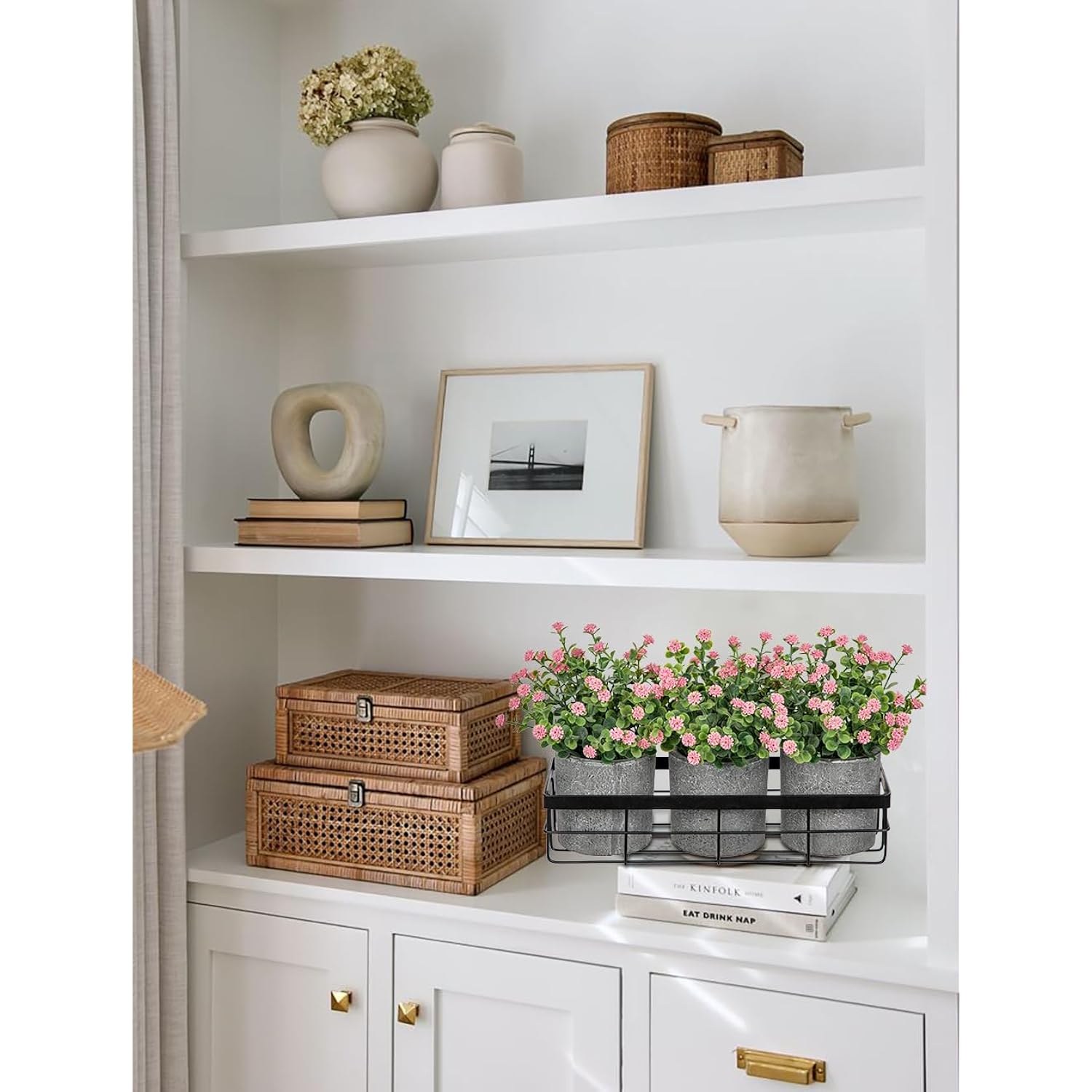 Baby'S Breath Artificial Flowers Table Centerpiece Decoration Potted Artificial Babys Breath Small Fake Plants For Shelf Desk Home Decor Fake Pink Babys Breath Flower With Vase