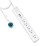 Surge Protector Power Strip 5 Outlets 4 USB Ports 2 USB C 360° Rotating Flat Plug 6FT White