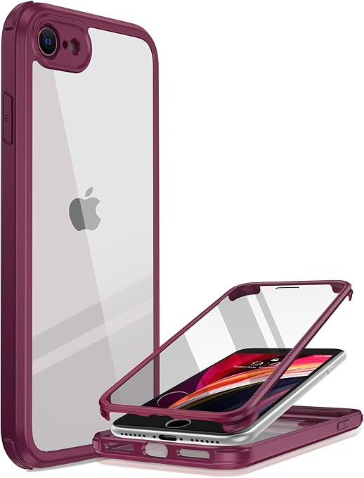 iPhone SE 2022 2020 Case iPhone 8 Case with Built-in Screen Protector Slim Full Body Protective Cover Plum
