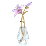 Crystal Tiger Lily Flowers With Crystal Vase Metal Stem Purple Lily Flower Collectible Gifts For Women, Glass Lilium Flower Artificial Floral Figurines For Home Wedding Party Decor
