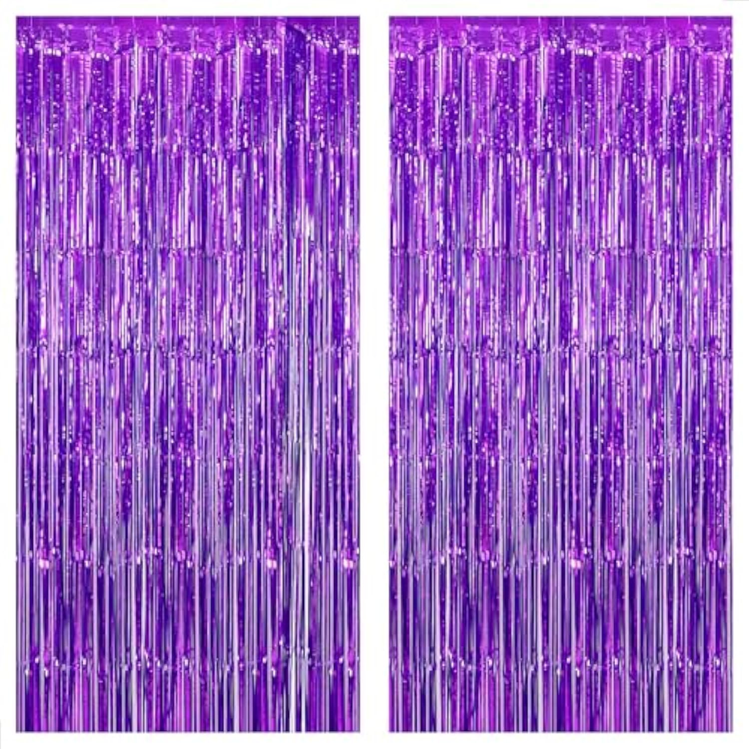 , Metallic Purple Foil Fringe Curtain - Pack Of 2 | Streamer Backdrop For Purple Birthday Decorations | Wedding, Anniversary, Bachelorette Party Decoration | Unicorn, Mermaid Party Decorations