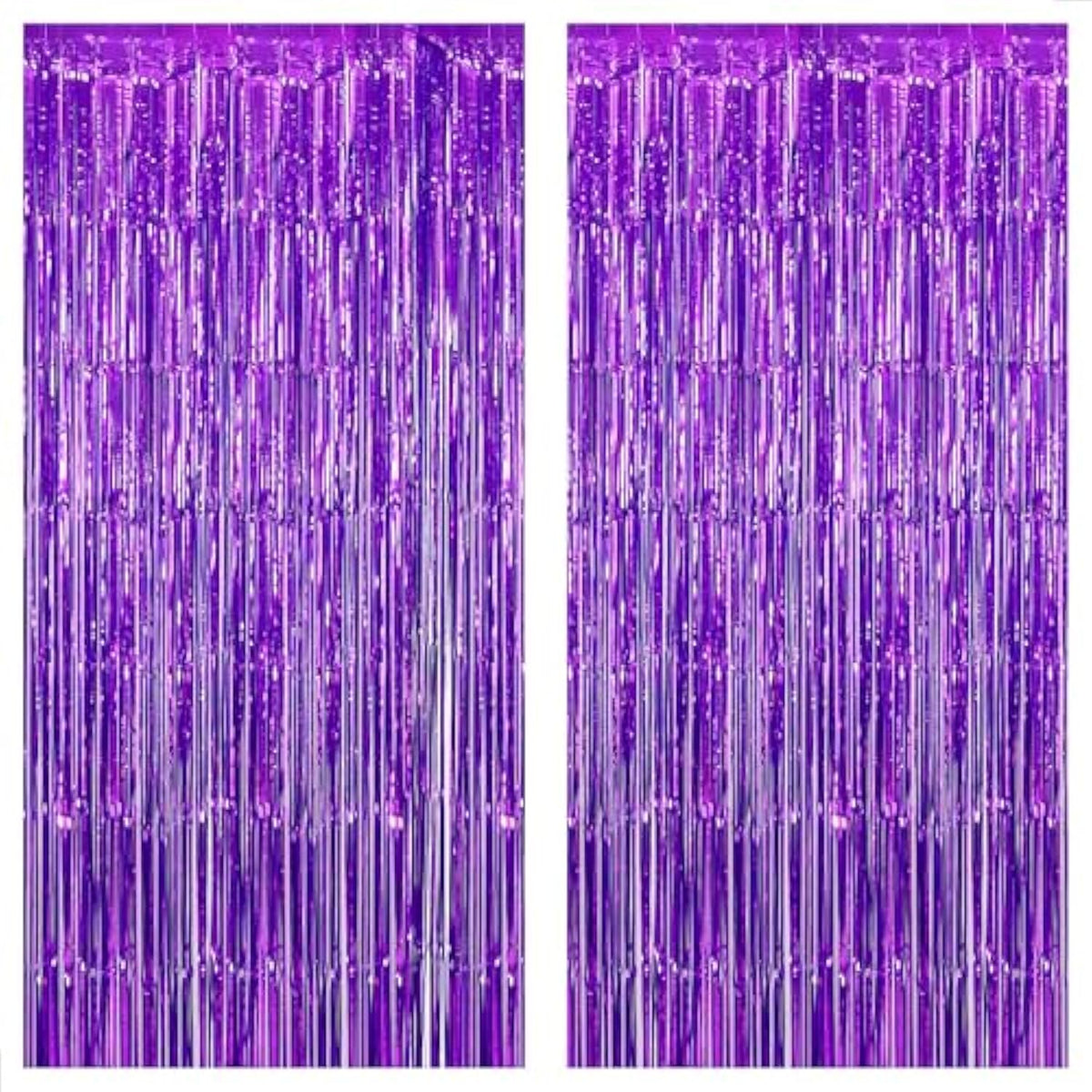 , Metallic Purple Foil Fringe Curtain - Pack Of 2 | Streamer Backdrop For Purple Birthday Decorations | Wedding, Anniversary, Bachelorette Party Decoration | Unicorn, Mermaid Party Decorations