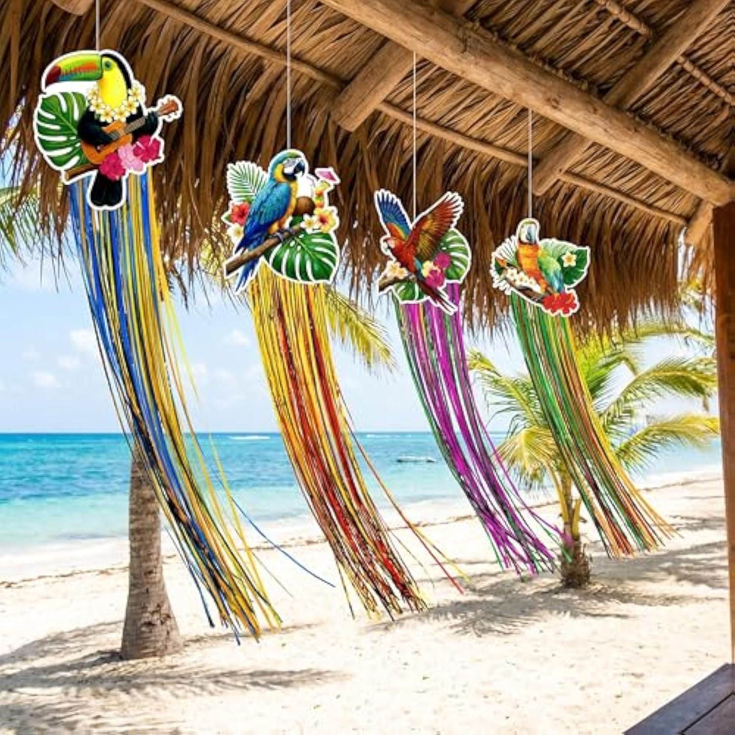10Pcs Hawaiian Luau Party Decorations - Tropical Birds Hanging Decor With Aloha Banner For Hawaii Summer Outdoor Door Sign Birthday Supplies