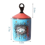 Big Eye Starry Sky Aromatherapy Candle Jar With Lid Ceramic Makecup Cotton Swab Holder Home Deocrative Bottler, Home Fireplace Kitchen Dining Decor For Living Room Knick Knacks Candle Holders