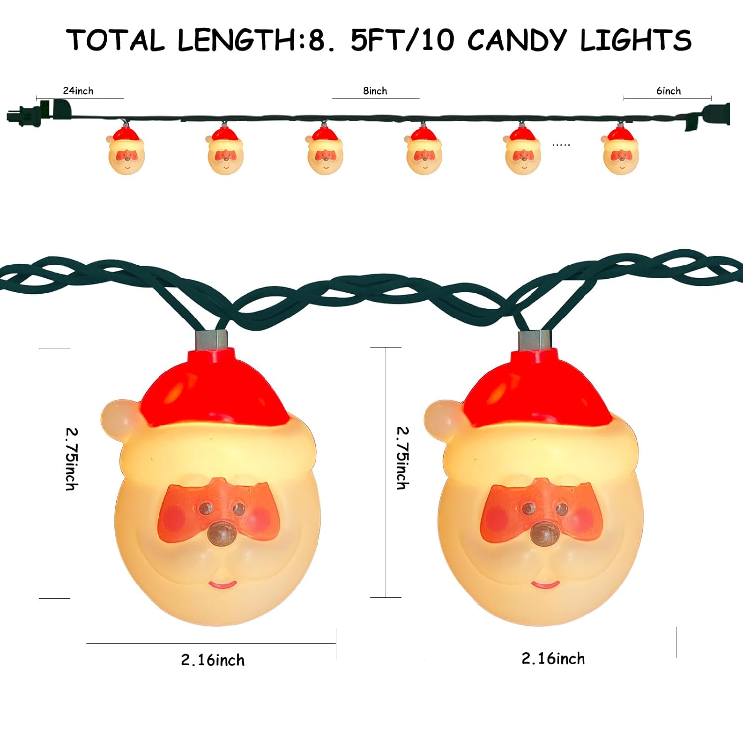 Christmas Santa Claus String Lights, 8.5Ft Christmas Decorations String Lights With 10 Santa Claus, Plug In Waterproof N