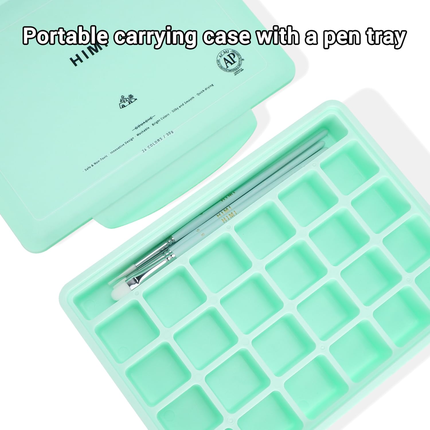 Himi Gouache Paint Set, 24 Colors X 30Ml Unique Jelly Cup Design With 3 Paint Brushes And A Palette In A Carrying Case, Non-Toxic Gouache Paint Perfect For Artists, Students(Green)