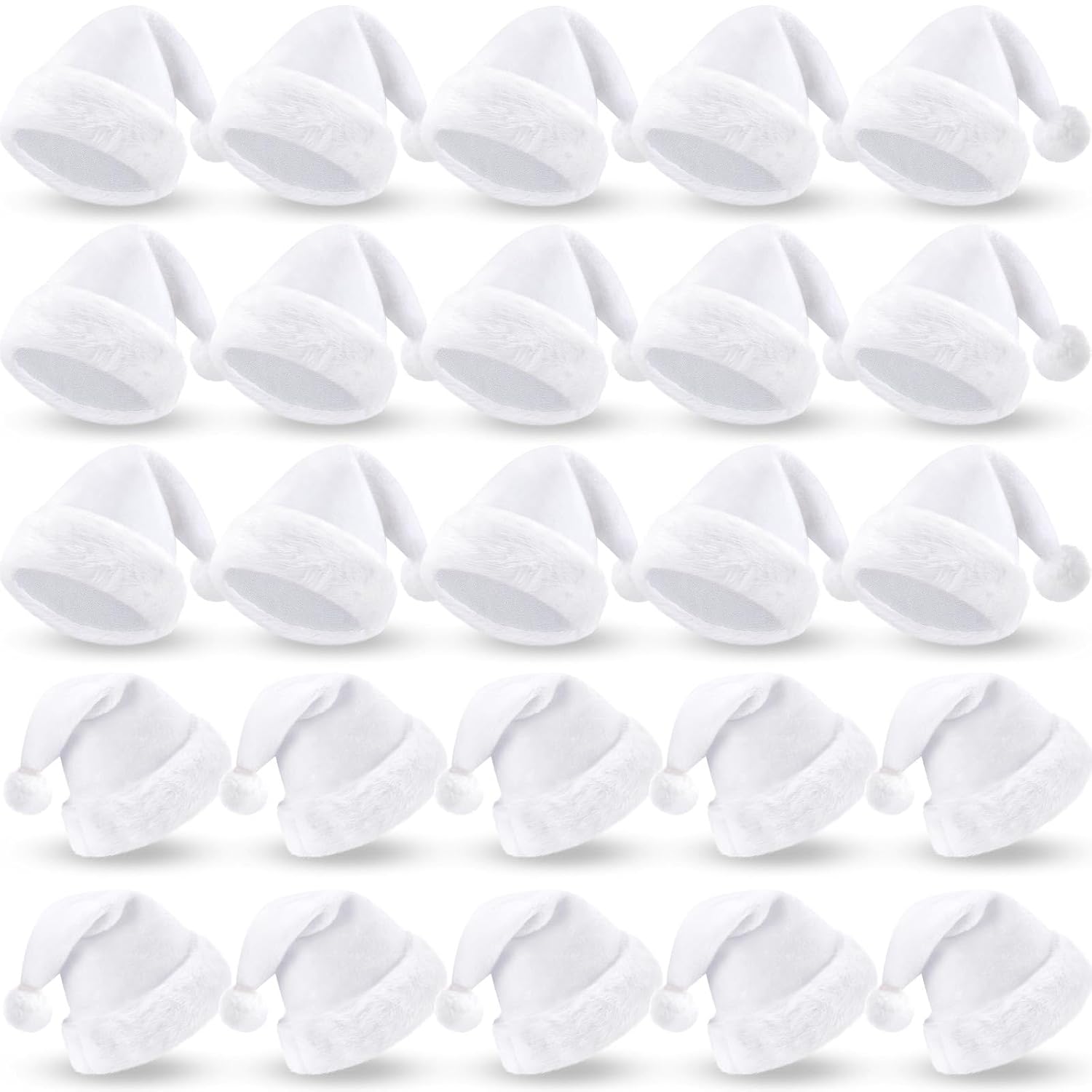 20 Pcs Santa Hats Bulk Plush Christmas Hats For Adults Women Men Holiday Party Costume(White)