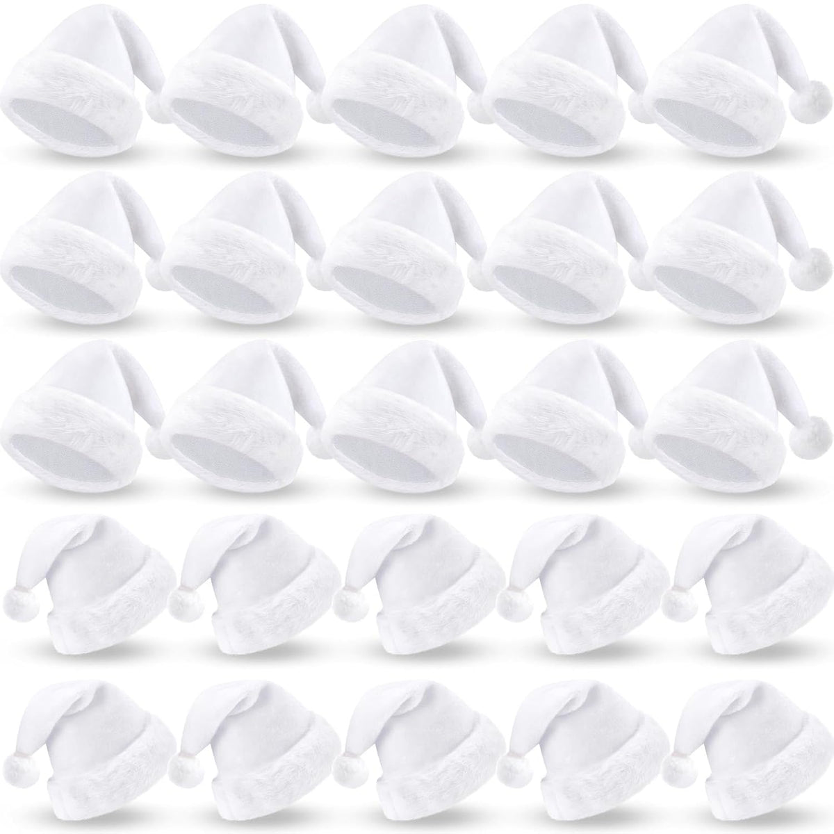 20 Pcs Santa Hats Bulk Plush Christmas Hats For Adults Women Men Holiday Party Costume(White)
