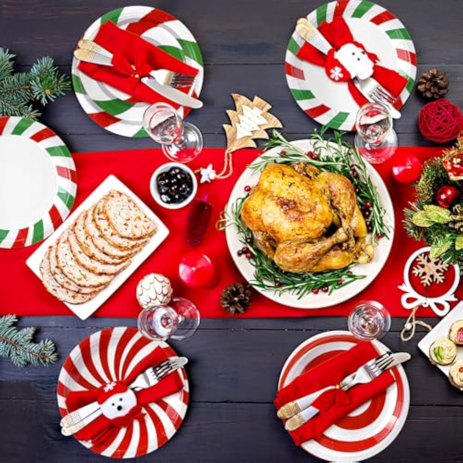 96 Pcs Christmas Candy Paper Plates 7 Inch Disposable Peppermint Dinner Plates For Xmas Birthday Party Table Decoration Supplies