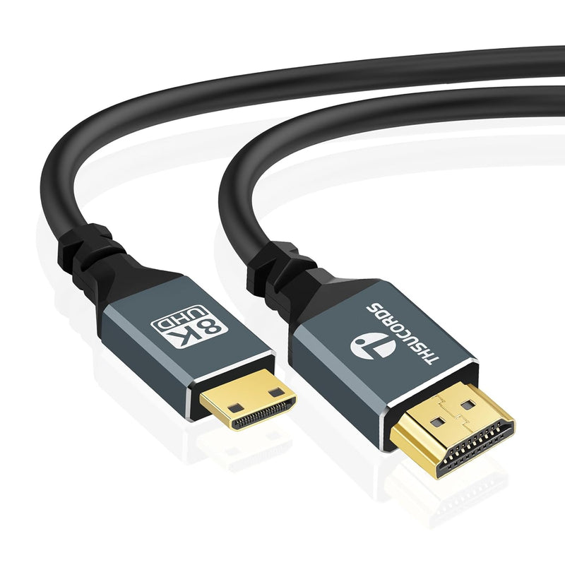 8K Mini Hdmi To Hdmi Cable 6.6Ft, Flexible Thin & Slim 48Gbps Hdmi To Mini Hdm