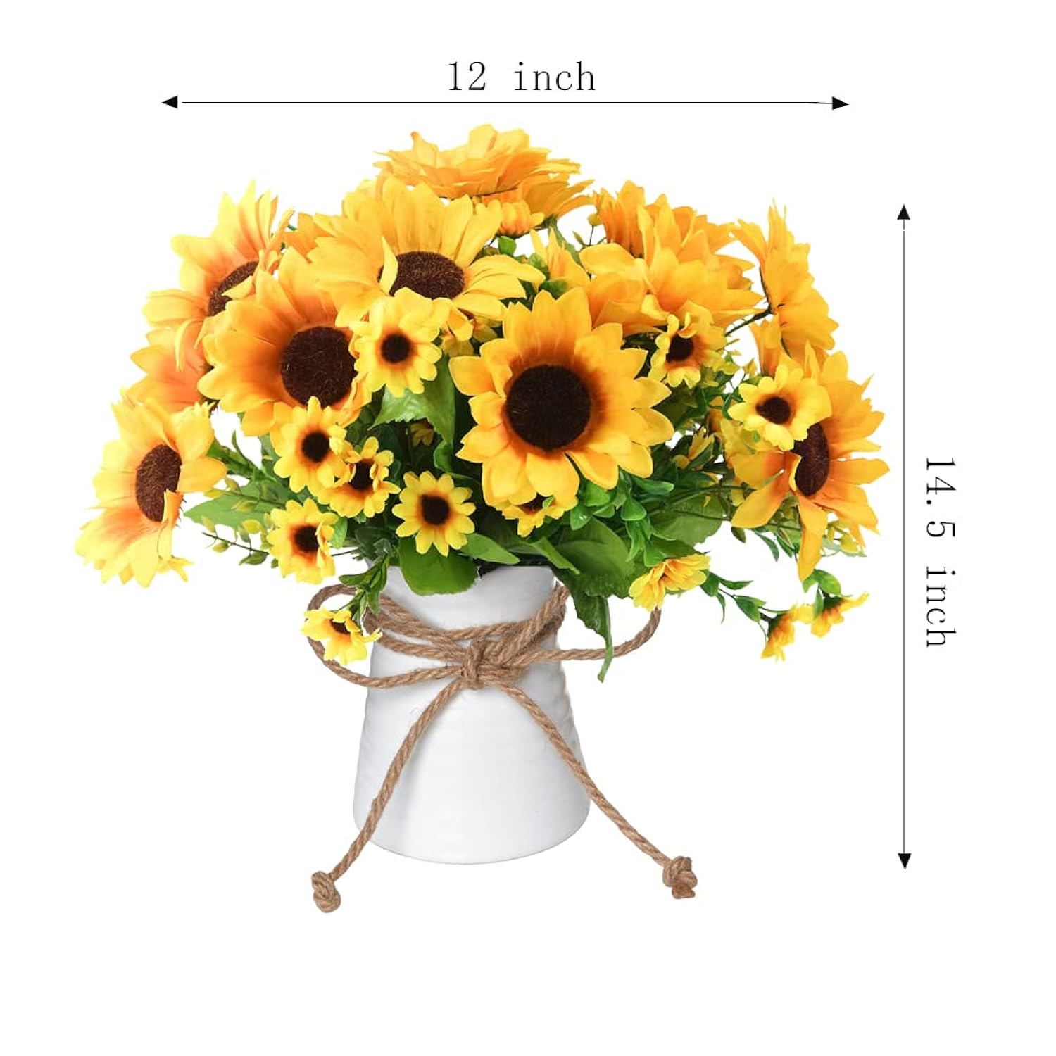 Artificial Flowers In Vase, 5 Branches Fake Sunflowers Bouquet Ceramics Vase, Silk Flower Arrangements Table Centerpieces Wedding Bouquets For Office Meeting Home Décor(Yellow Sunflower)