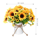Artificial Flowers In Vase, 5 Branches Fake Sunflowers Bouquet Ceramics Vase, Silk Flower Arrangements Table Centerpieces Wedding Bouquets For Office Meeting Home Décor(Yellow Sunflower)