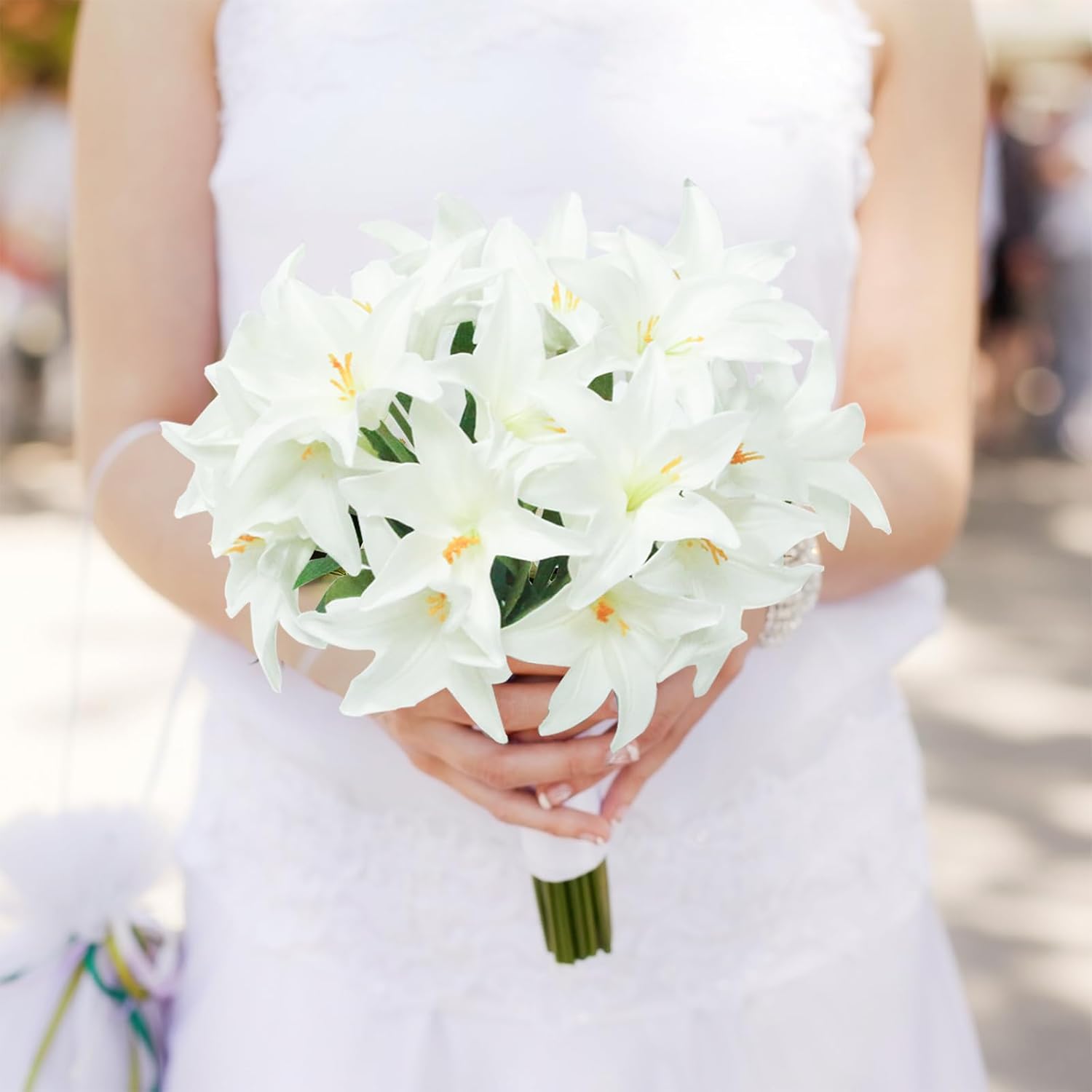 Artificial Lily Real Touch Flowers Fake Latex Lily Flowers White Mini Lily For Wedding Home Decoration Small Easter Lily (White, 20)
