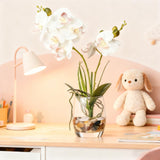 White Orchid Centerpiece In Glass Vase, 14.5 Inch Artificial Phalaenopsis With Potting For Home Office Decor, Table Centerpiece