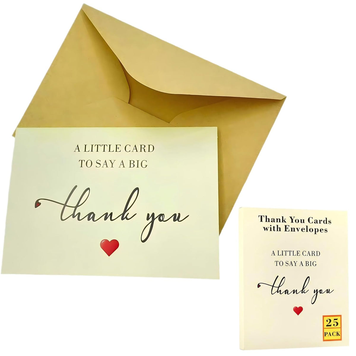 Thank You Cards With Envelopes - Pack 25 350Gsm Blank Thankyou Note With Stickers, Perfect Express Gratitude For Baby Shower Wedding Business Funeral Graduation Greeting - Bulk Small Mini Personalized