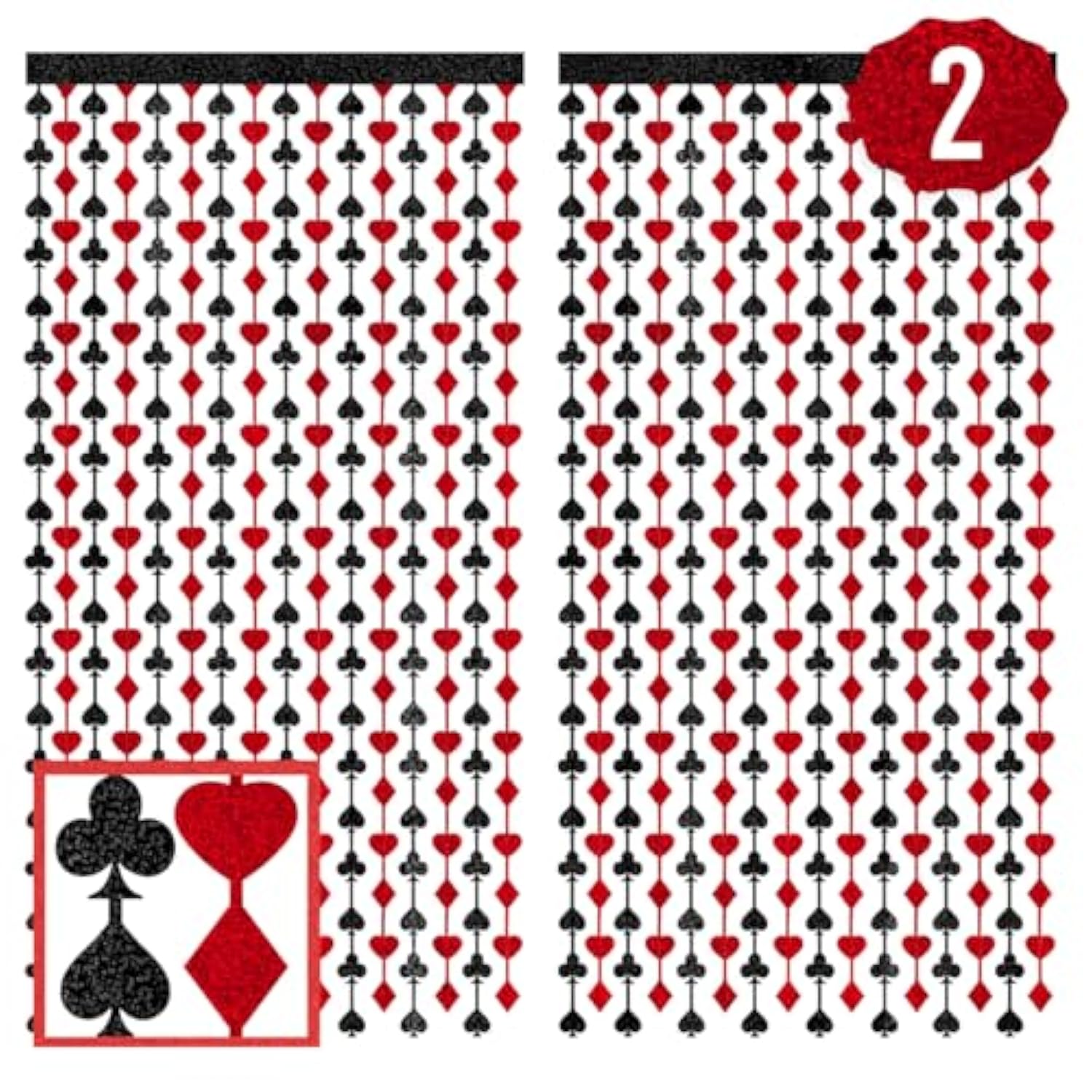 Red Black Casino Curtain Set of 2 Card Game Vegas Poker Party Backdrop Decor