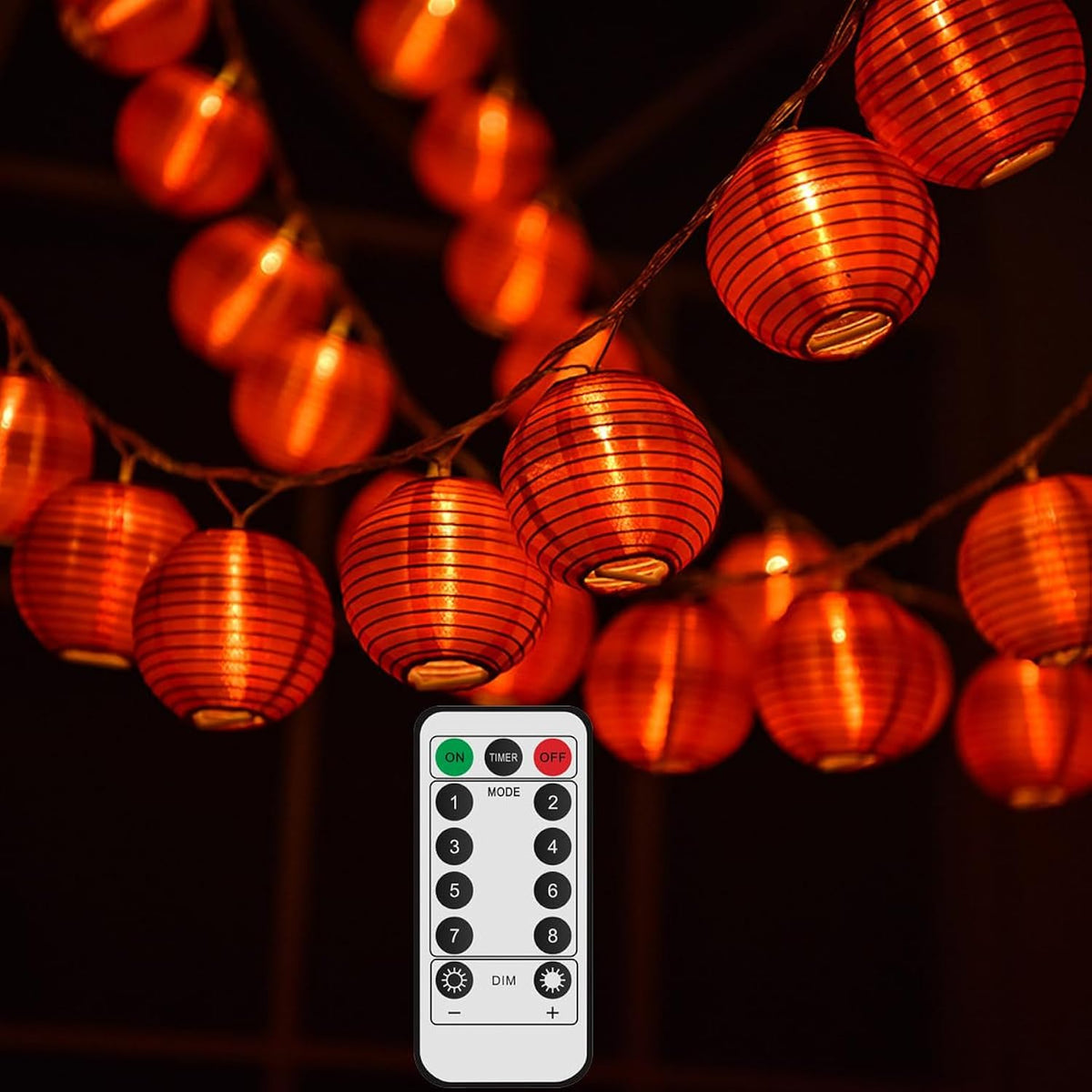 Red Lantern String Lights 9.8 Ft/3M 20 Leds Hanging Lanterns Battery Operated String Lights With Remote Control For Chin