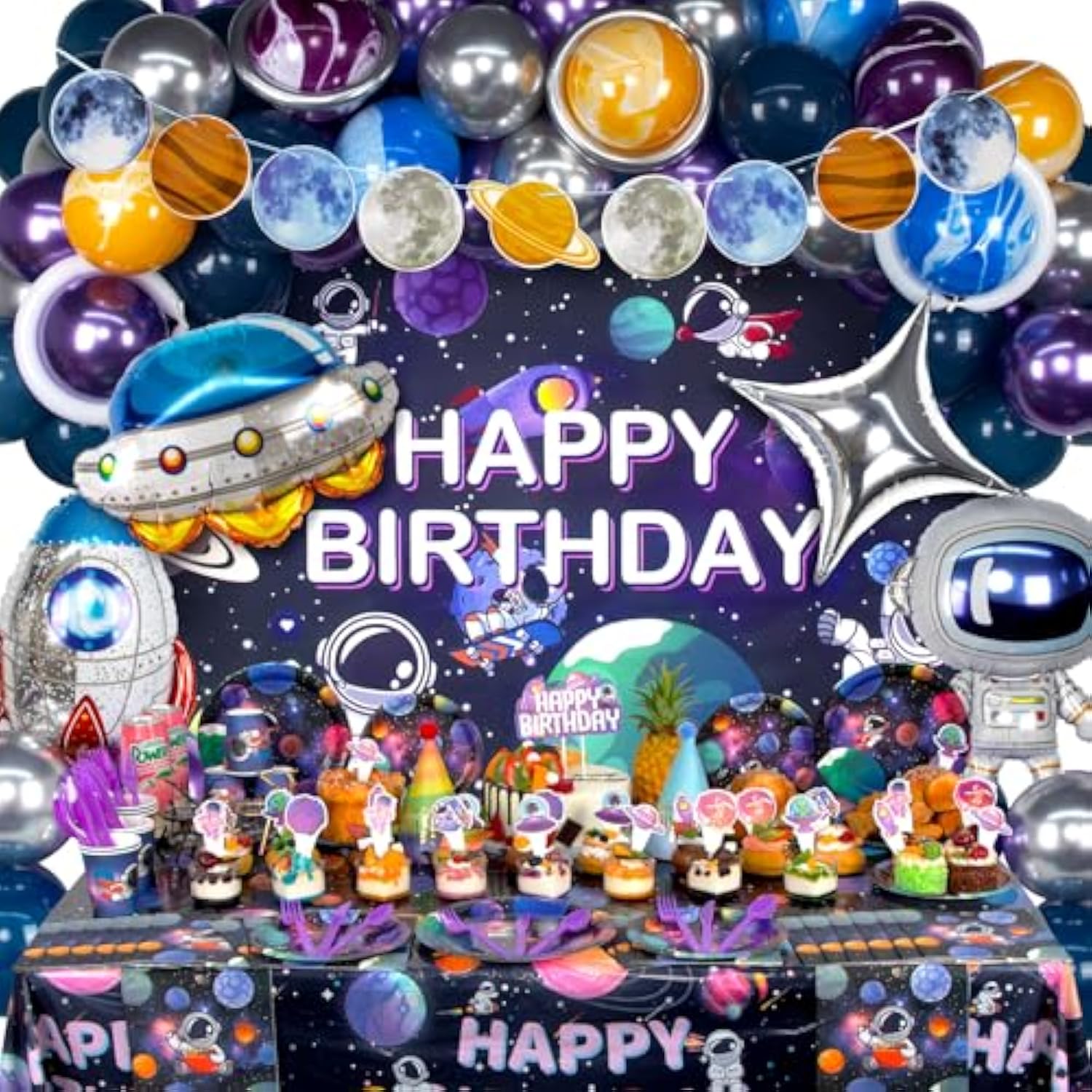 180-Piece Outer Space Party Set – Galaxy Decor, Tableware & Balloons for Kids' Birthdays