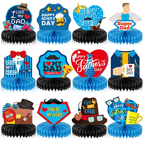 12PCS Father's Day Honeycomb Centerpieces Dad's Day Tables Decorations Honeycomb Balls Happy Fathers Day Themed Party Supplies for Dad's Birthday Family Home Party Decor Favor for Photo Backdrop