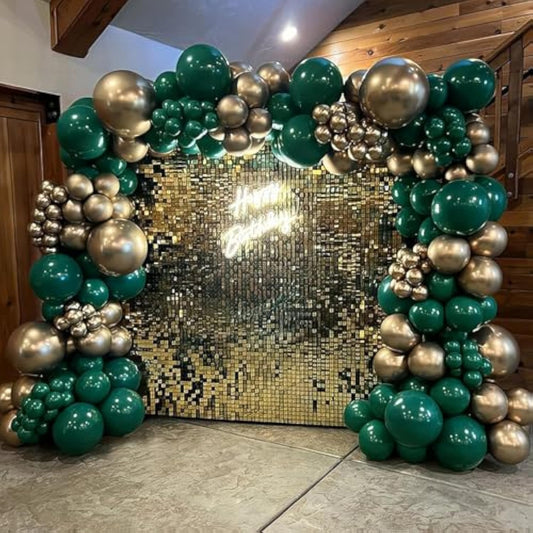 Green And Gold Balloon Arch Kit 144Pcs Dark Emerald Green And Metallic Gold Latex Balloons Garland For Birthday Christmas Wedding Forest Theme Baby Shower Party Decorations
