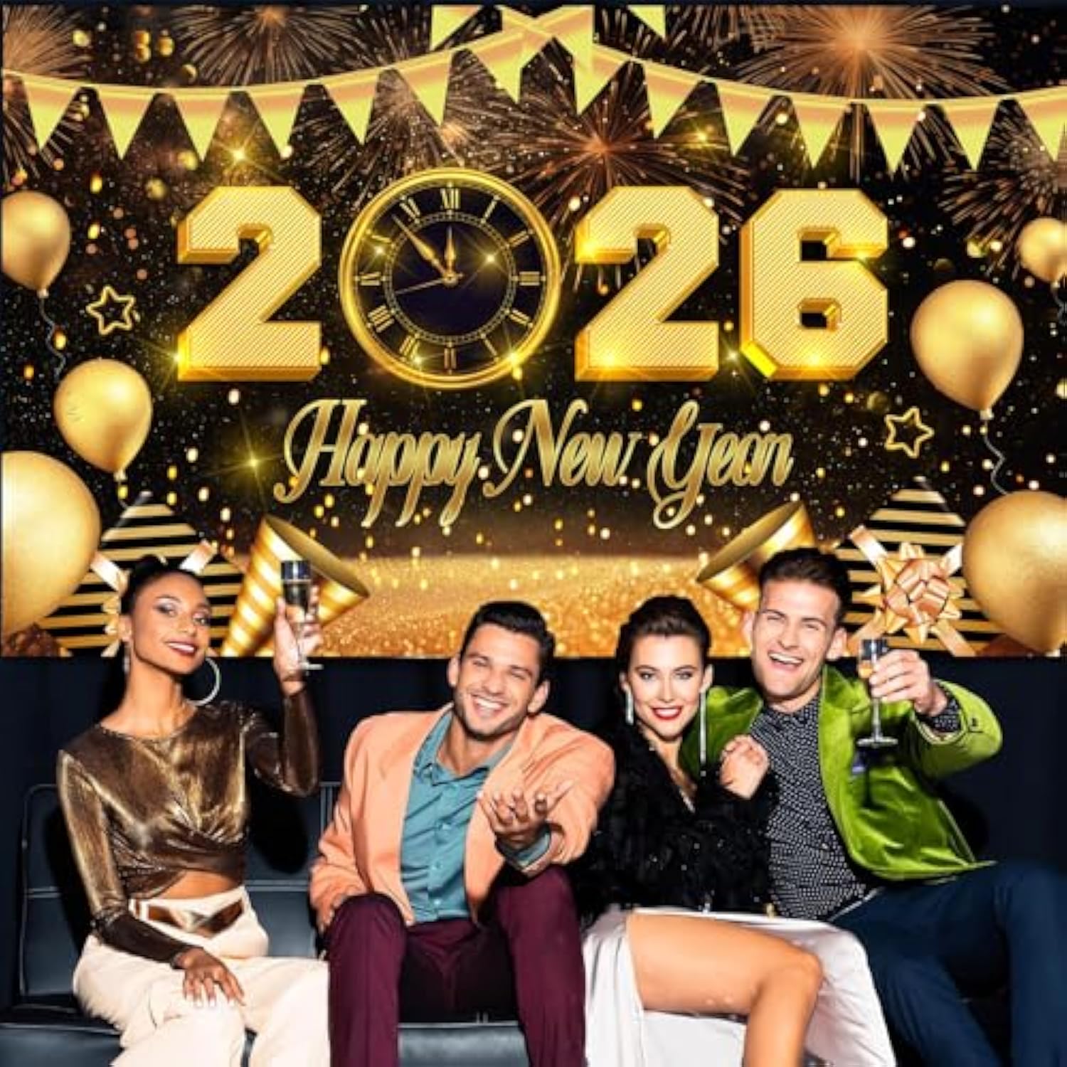 Happy New Year 2026 Banner Backdrop Party Decorations New Years Eve Supplies