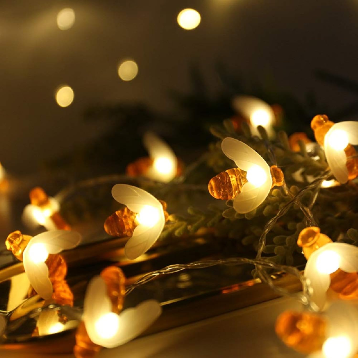 Honeybee Fairy String Lights, Plug In String Lights 16Ft 50 Led Warm White Lights For Party/Birthday/Wedding/Christmas I