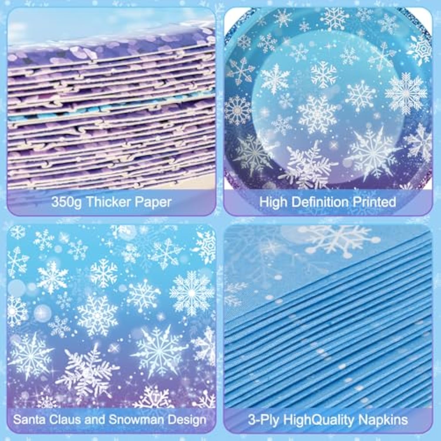 100 Pcs Frozen Plates And Napkins Sets - Snowflake Round Tableware, Disposable Winter Paper Dessert Plates And Napkins Forks For Christmas Winter Wonderland Party Supplies Table Decor, Serves 25