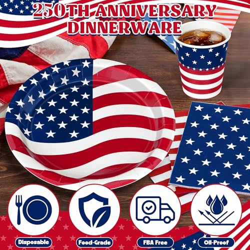 96Pcs 4th of July Plates and Napkins Sets, Paper Independence Day Decor