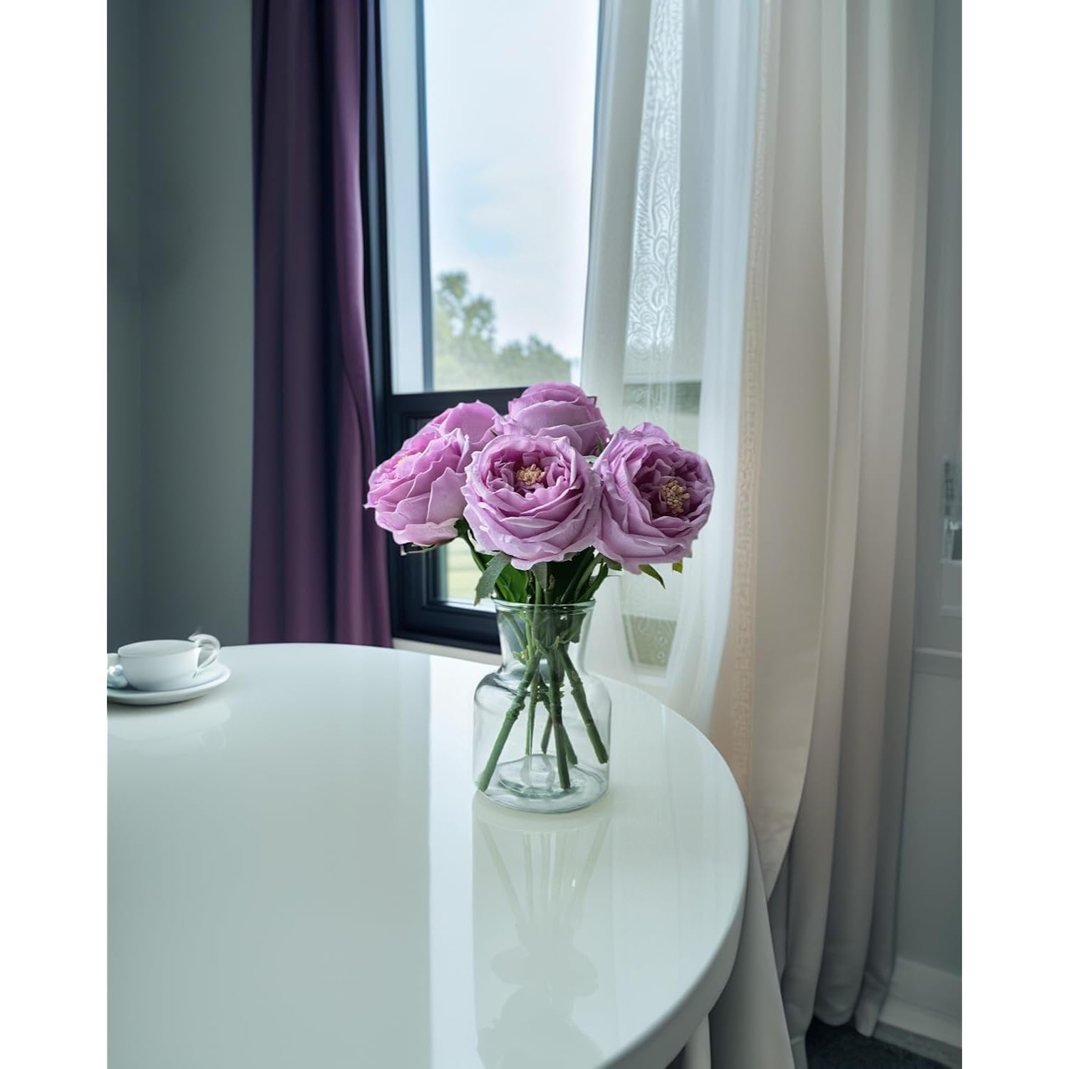 Fake Flowers In Vase Real Touch Faux Flowers In Vase Pink Roses Peonies Artificial Flowers Arrangements Table Centerpieces For Dining Room Home Decoration