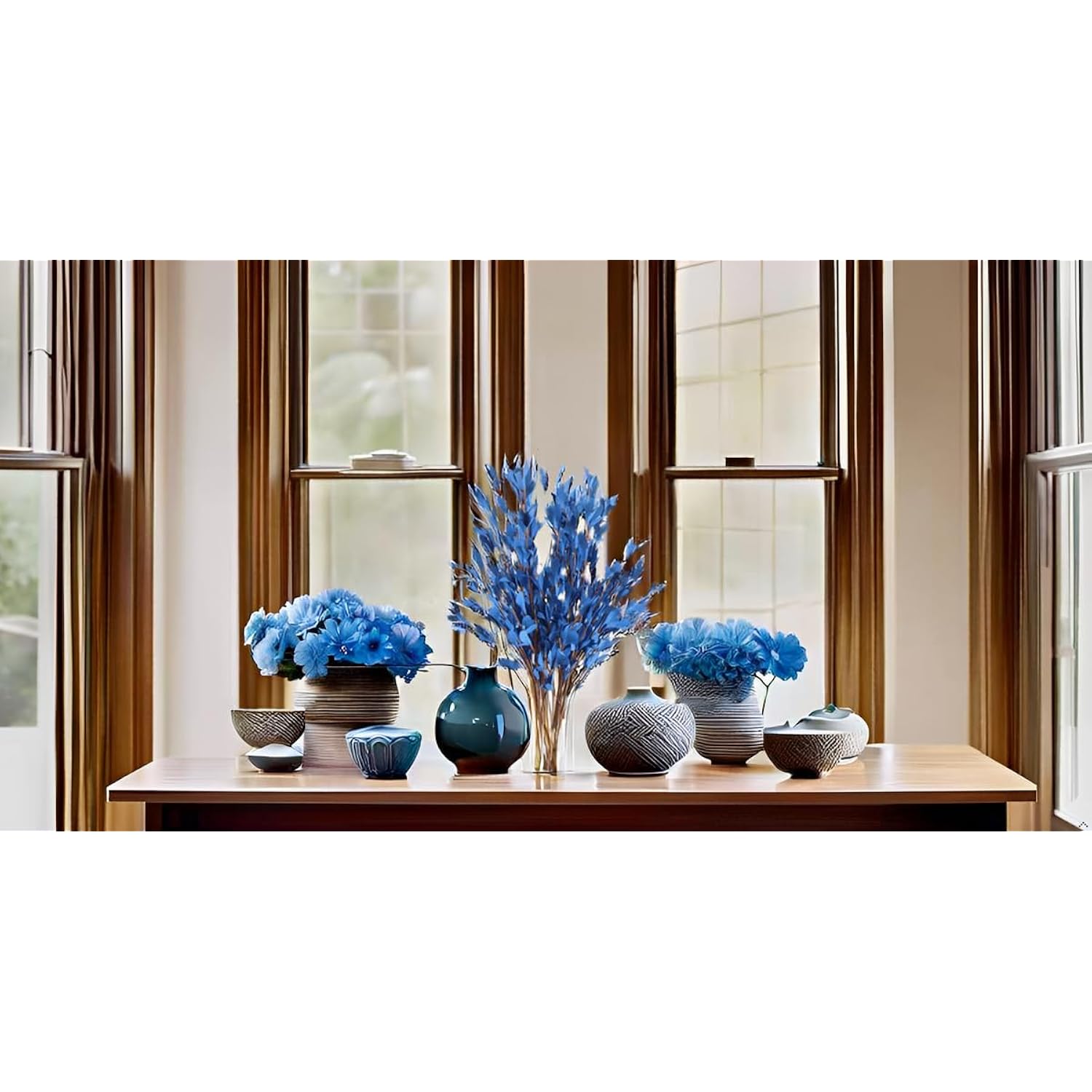 Artificial Flowers Jasmine 8 Pcs 31"/80Cm Faux Plants Bulk Fake Flower Bouquet For Vase Fillers Floral Arrangement Wreath Wedding Party Bouquets Garden Centerpieces Decor (Blue)