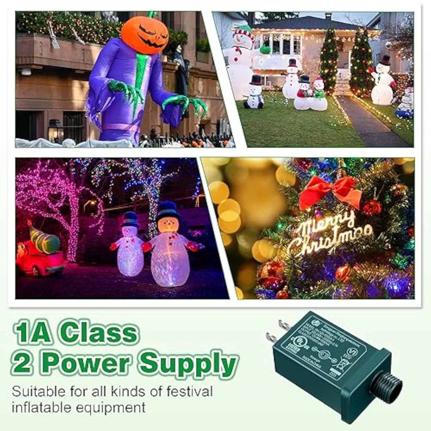 1 Pack Replacement Yard Inflatable Adapter, 12Vdc 1A Power Supply Adapter For Christmas Tree Lights, Halloween Christmas