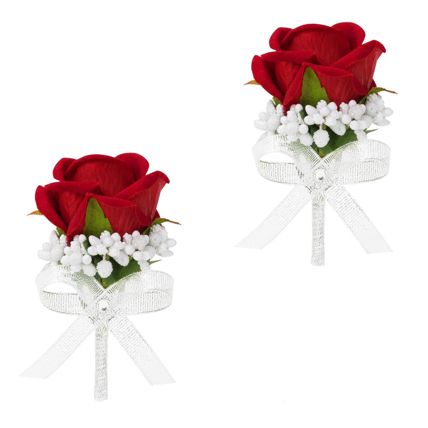 Red Rose Boutonniere For Men, Set Of 2, Groom And Best Man Artificial Flowers Boutonnieres, For Wedding Ceremony Formal Dinner Prom Party