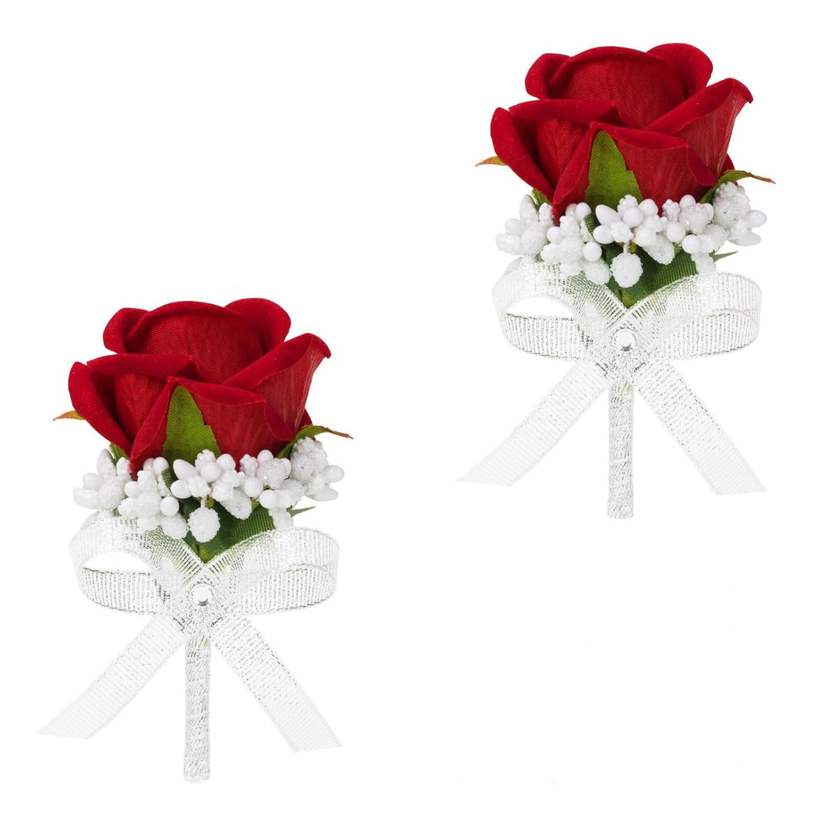 Red Rose Boutonniere For Men, Set Of 2, Groom And Best Man Artificial Flowers Boutonnieres, For Wedding Ceremony Formal Dinner Prom Party