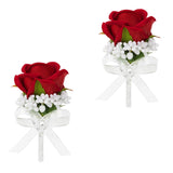 Red Rose Boutonniere For Men, Set Of 2, Groom And Best Man Artificial Flowers Boutonnieres, For Wedding Ceremony Formal Dinner Prom Party