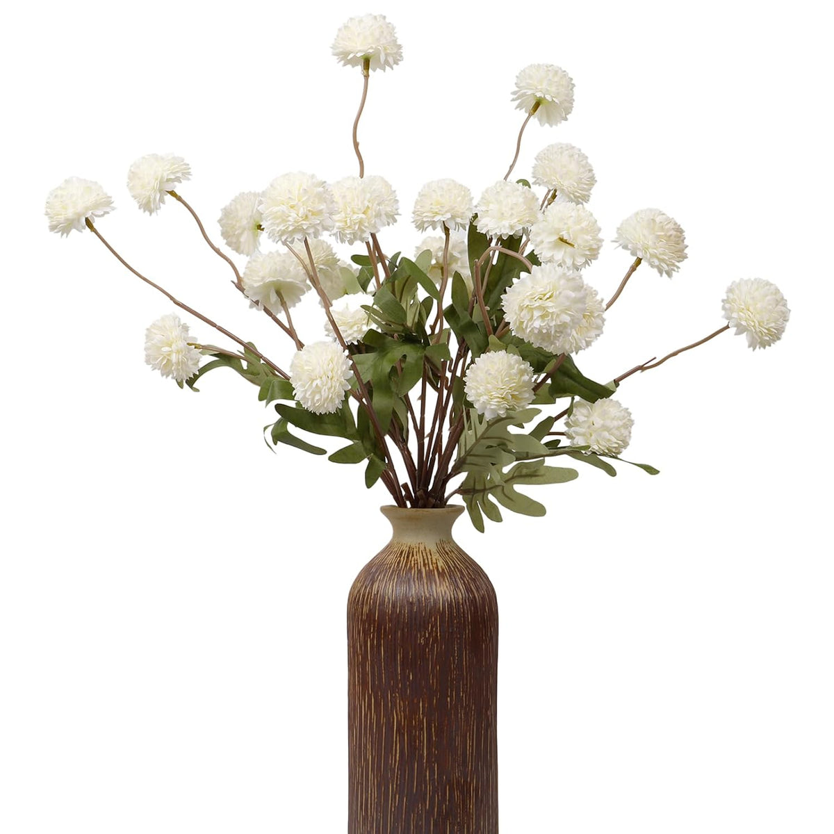 6 Pcs Faux Silk Pompon Mum Artificial Flowers, Silk Small Mini Chrysanthemum Ball With Long Stems, For Wedding Champagne Arrangements Bouquets Centerpieces Home Diy Decorations, No Vase, White