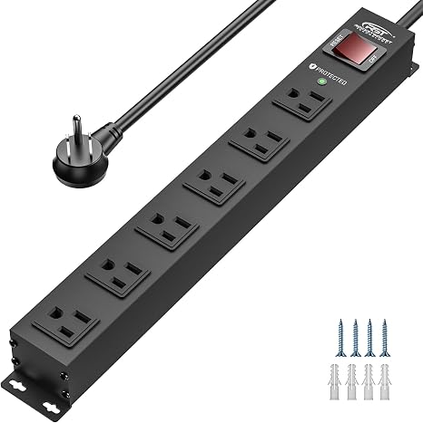 Heavy Duty Metal Power Strip 6 Outlets 15A 1875W 2100J Surge Protector 6FT