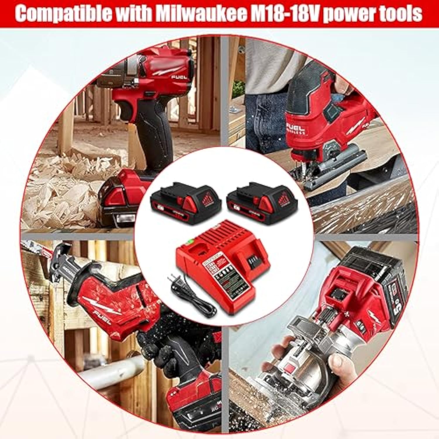 2 Pack 18V 4.0Ah 48-11-1820 Compact Battery With Charger Kit Replacement For Milwaukee 18V M18 Battery And Charger 48-59-1812 Xc 2.0 Ah 1.5 Ah 3.0 Ah 18V Lithium Battery And Charger Combo