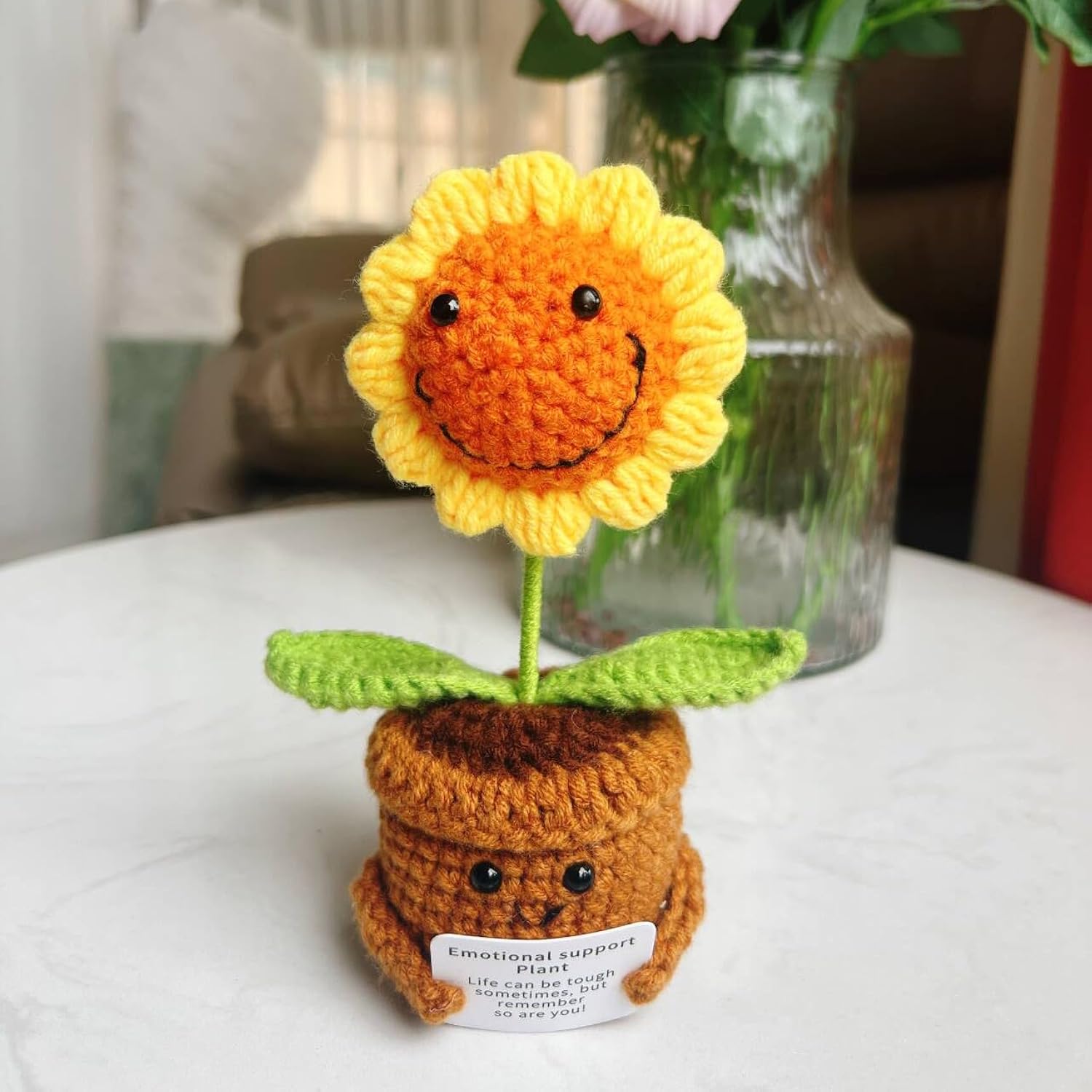 Crochet Forget-Me-Not Potted Plants Handmade Artificial Flowers For Home Decor, Wedding, Birthday Gift For Friends And Family (Smiling Sunflower)