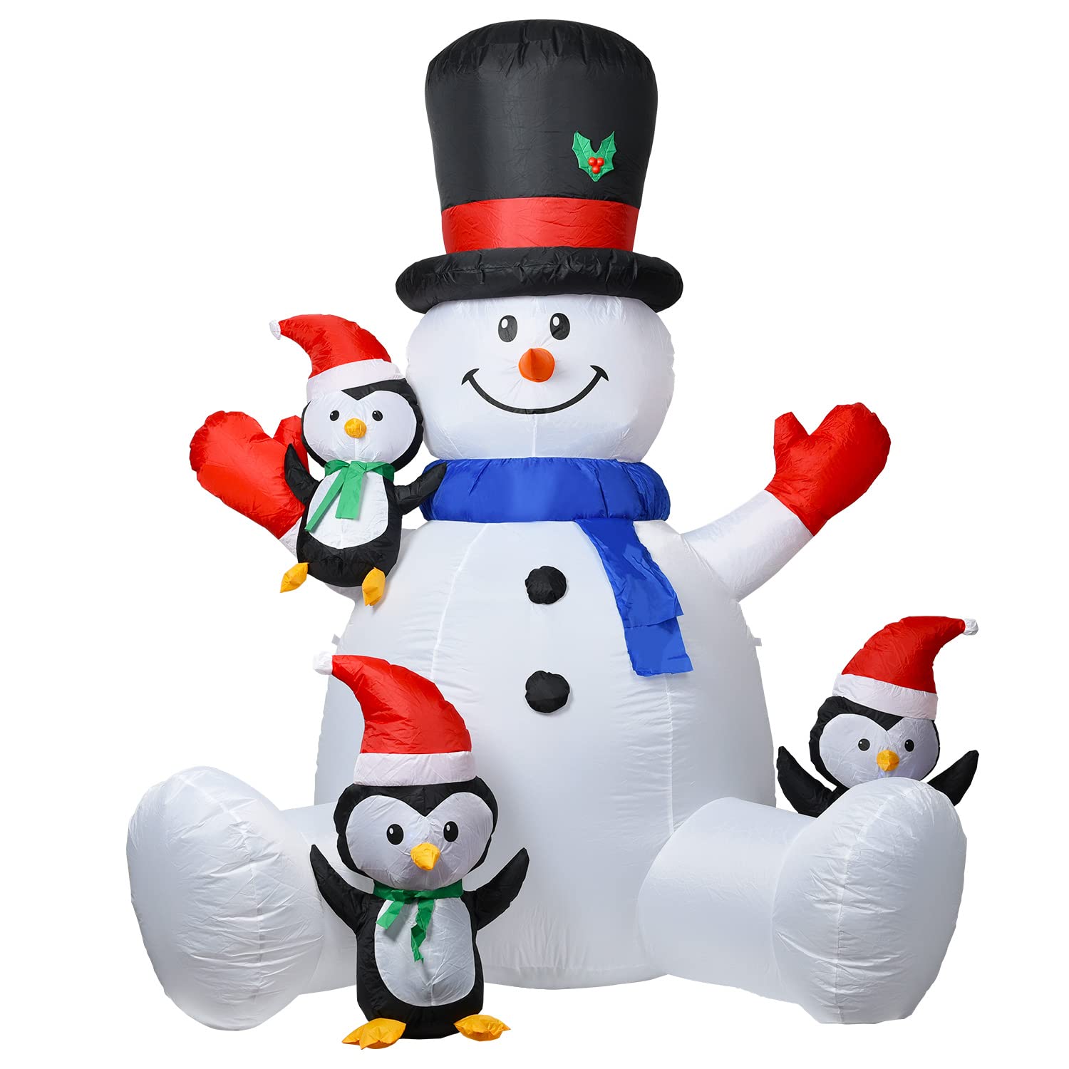 7Ft Inflatable Christmas Snowman With Penguins, Rotating 7 Color Changing Led Lights And 3Led Lights Xmas Holiday Blow U
